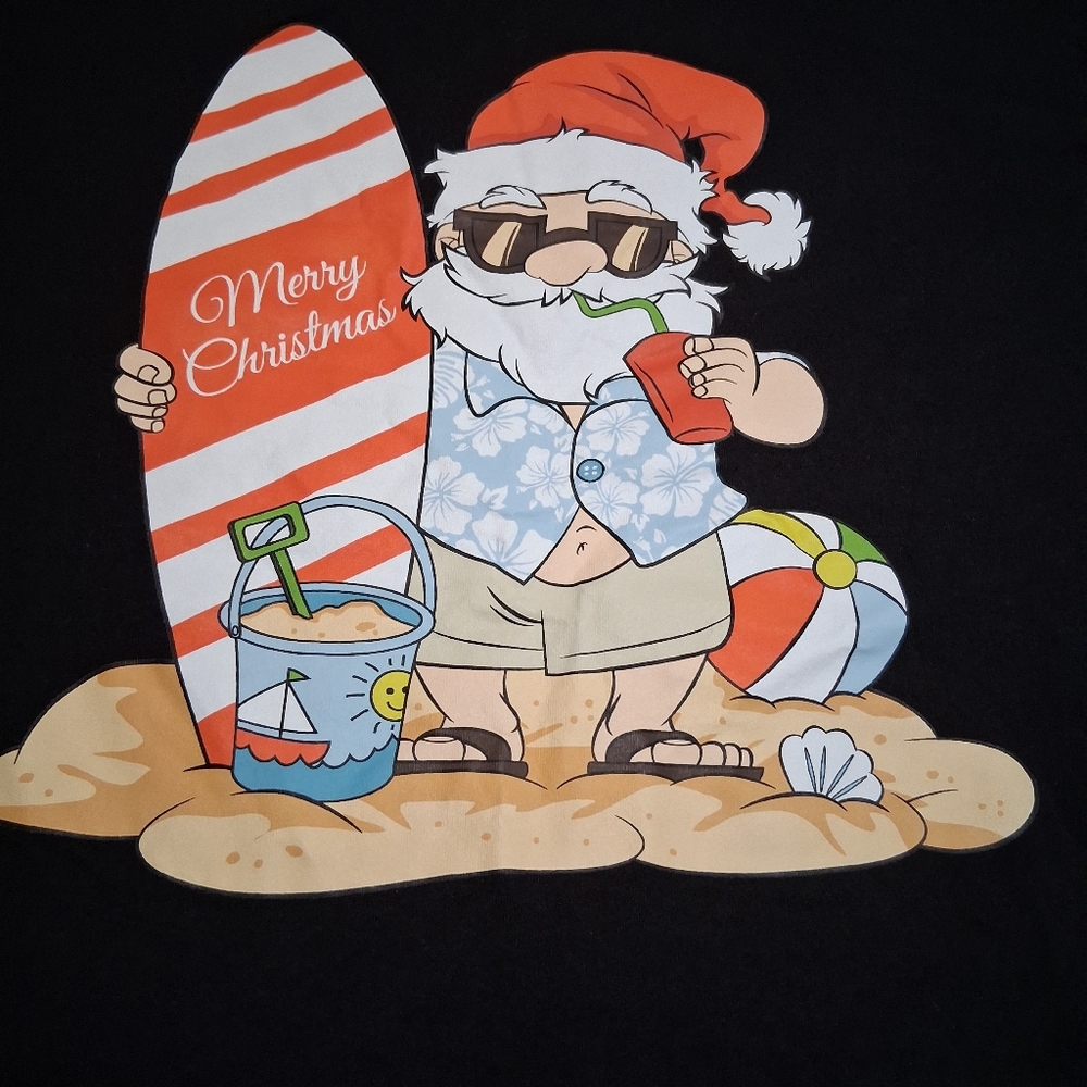 Christmas Tee - Santa Beach Holiday - Bella Canvas Size Large t-shirt